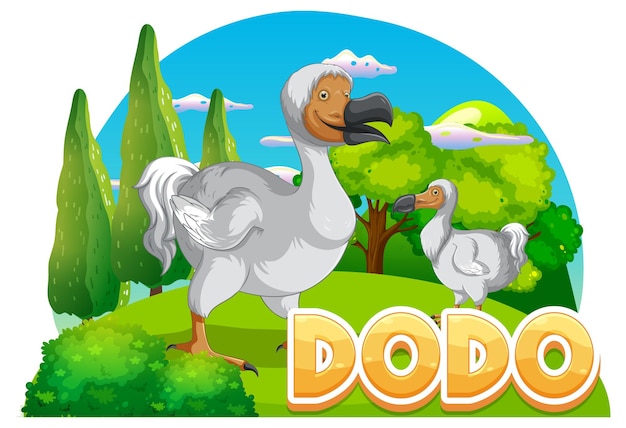 Dodo bird extinction animal cartoon logo in nature