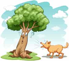 Free vector dog barking the tree