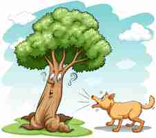 Free vector dog barking the tree