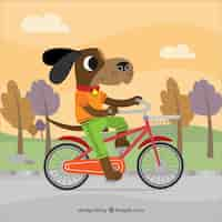 Free vector dog on a bicycle background