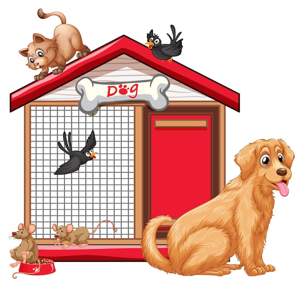 Free vector dog cage with animal group cartoon isolated