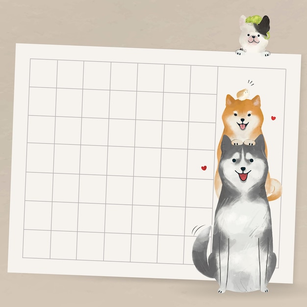 Dog Character With Animals On Grid