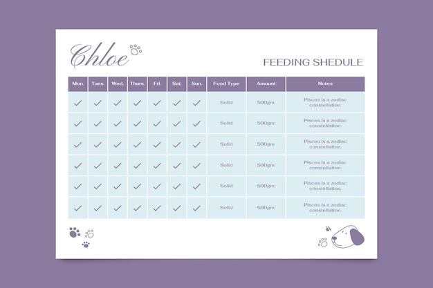 Free vector dog feeding schedule template design