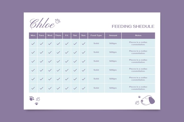 Dog feeding schedule template design