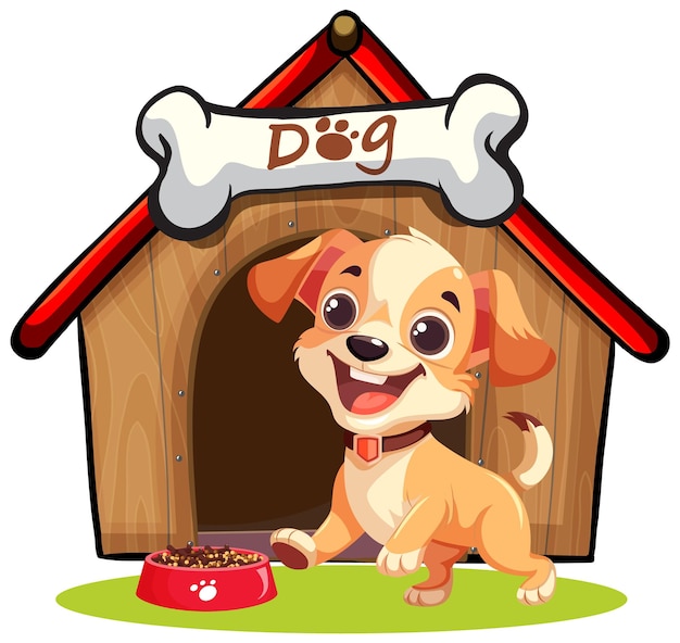 Free vector dog in front of dog house