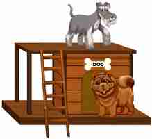 Free vector dog house with cute dogs isolated