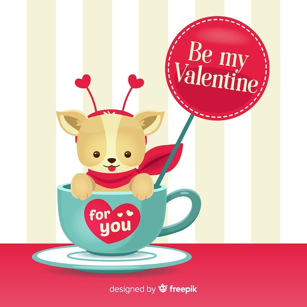 Free vector dog inside cup valentine background