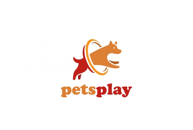 Free vector dog jumping logo design   template.
home pets store veterinary clinic logotype concept icon.