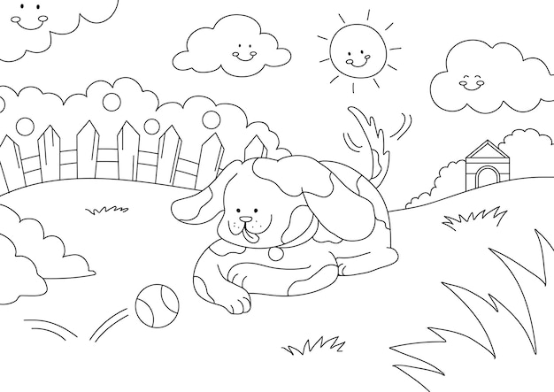 Детские собаки раскраски страницы вектор, пустой дизайн для печати для детей, чтобы заполнить
