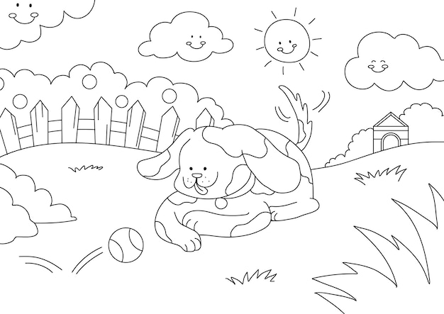 Dog kids coloring page vector, blank printable design for children to fill in