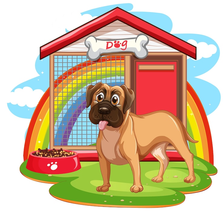 Free Vector a dog outside the doghouse
