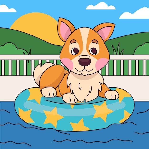 Vettore gratuito illustrazione della festa in piscina per cani