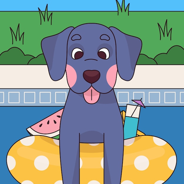 Dog pool party illustration