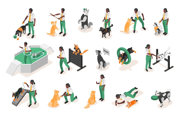 Free Vector dog school isometric icons