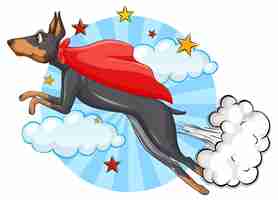 Free vector a dog superhero on sky background