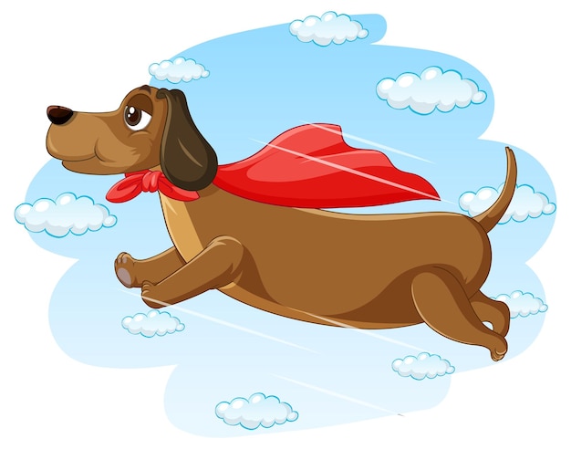 Free vector a dog superhero on sky background