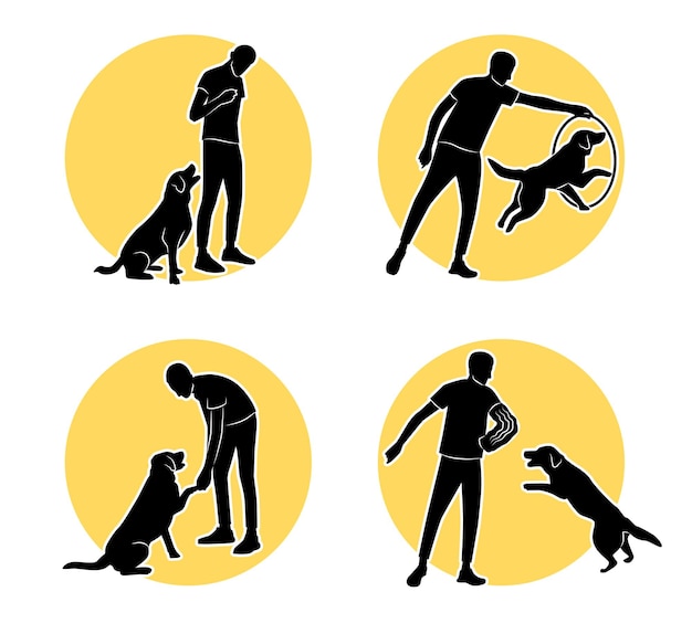 Free vector dog training round compositions