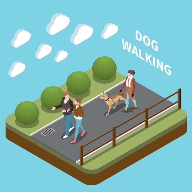 Free vector dog walker isometric concept illustration