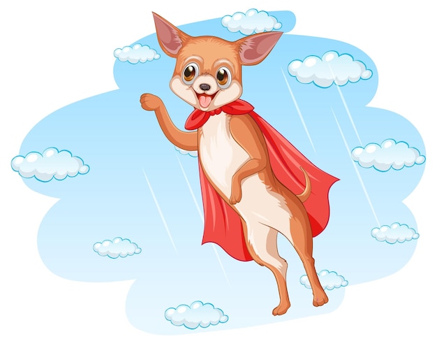 Free vector dog with red cape flying in the sky