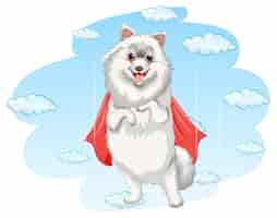 Free vector dog with red cape flying in the sky