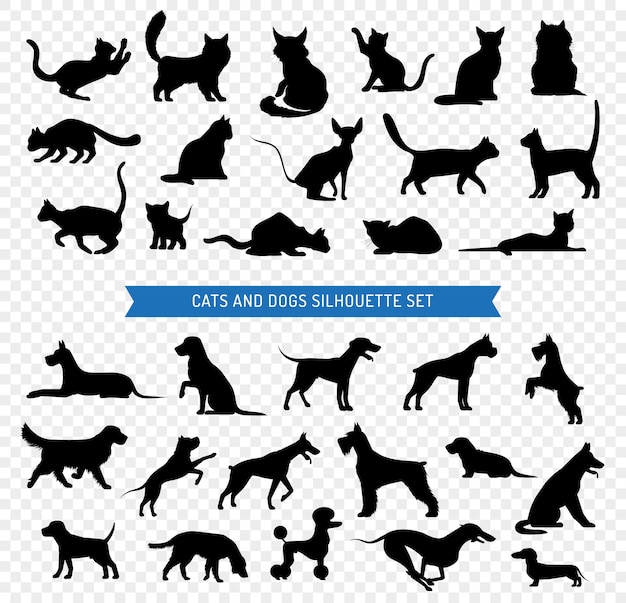 Free vector dogs and cats black silhouette set