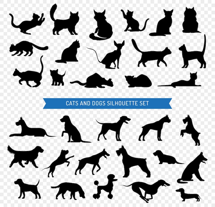무료 Vector 개와 고양이 검은 실루엣 세트