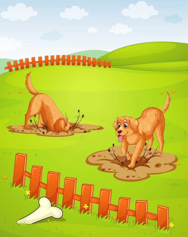 Free Vector dogs digging holes in the ground