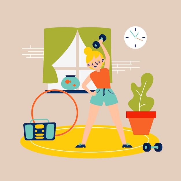 Free vector doing sport at home concept