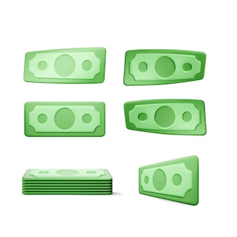 Dollar bill. green 3d render american money. dollar banknote in cartoon style. vector illustration