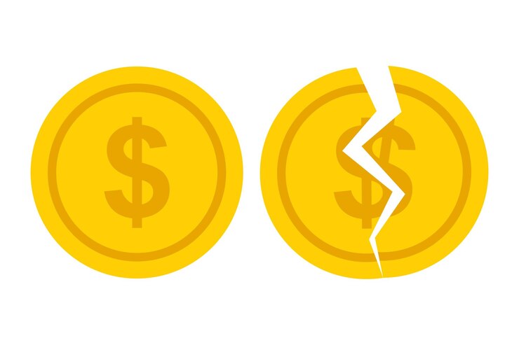 無料Vector 1ドル硬貨と破れた硬貨は平らだ
