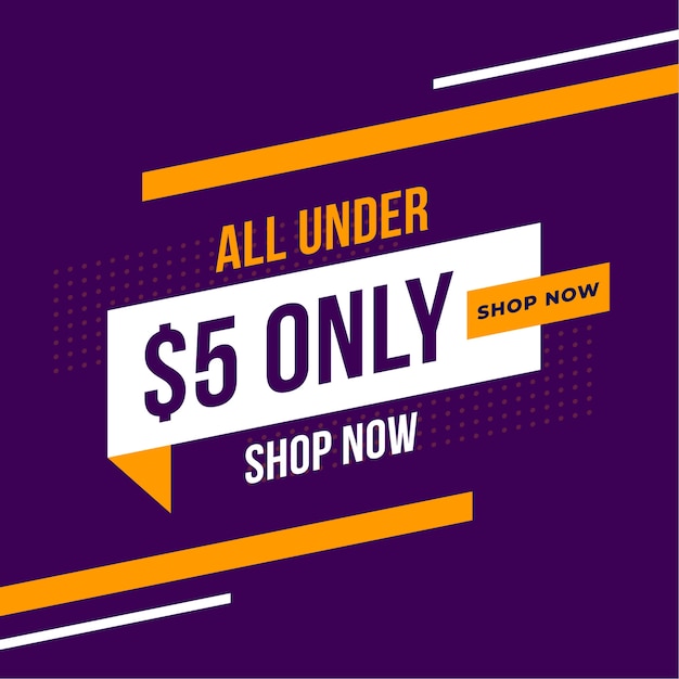 Free vector dollar five only store promotional banner