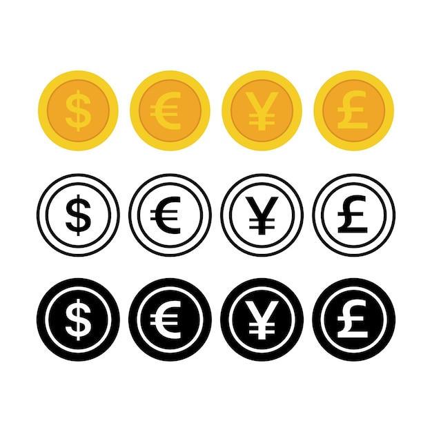Free Vector dollar pound euro and yen coins