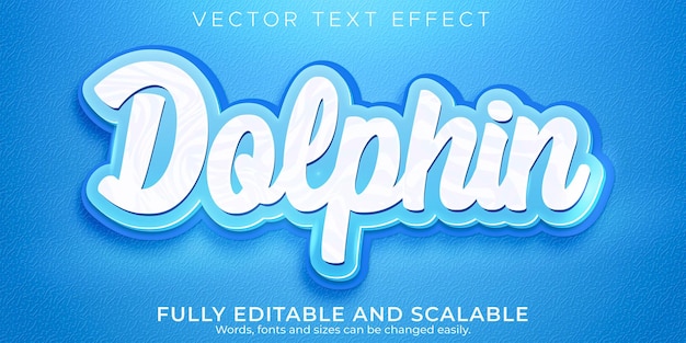 Бесплатное векторное изображение Дельфин синий текстовый эффект редактируемый стиль текста море и вода