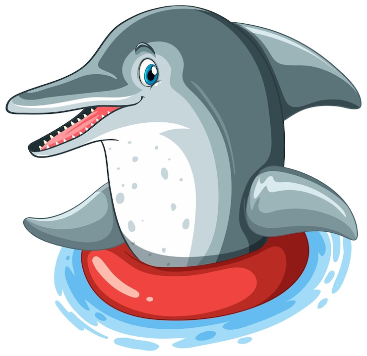 Free Vector dolphin cartoon character wearing inflatable ring