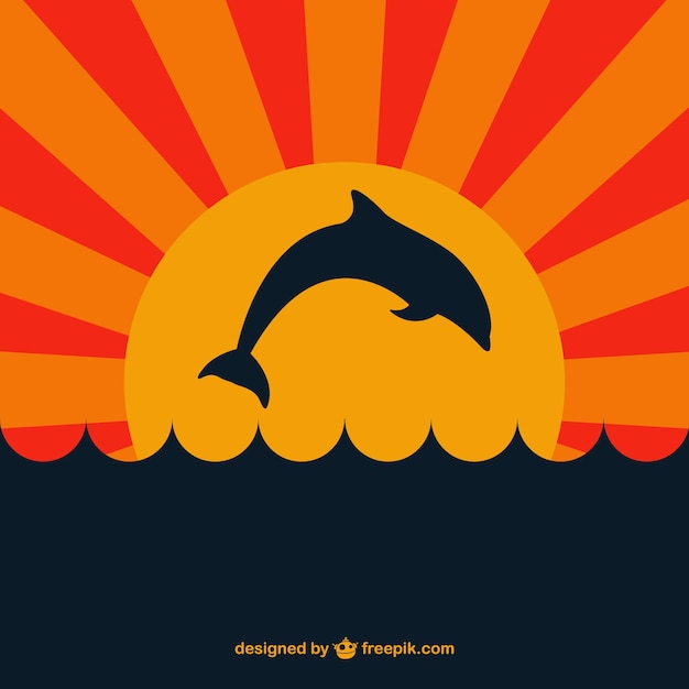 Free vector dolphin silhouette and sunset