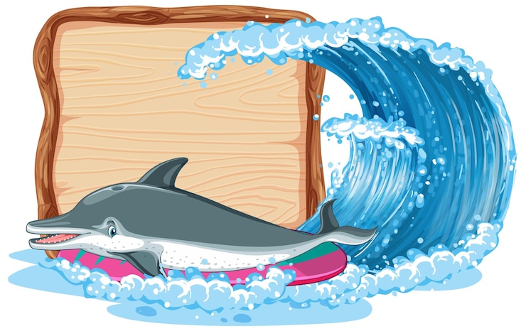 Free Vector dolphin surfing a wave on a surfboard
