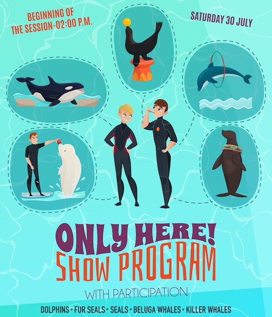 Vettore gratuito poster del programma show dolphinarium