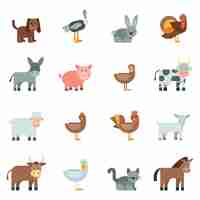 Free vector domestic animal flat icons set