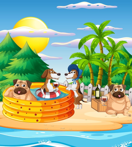 Персонаж мультфильма о домашних животных на пляже