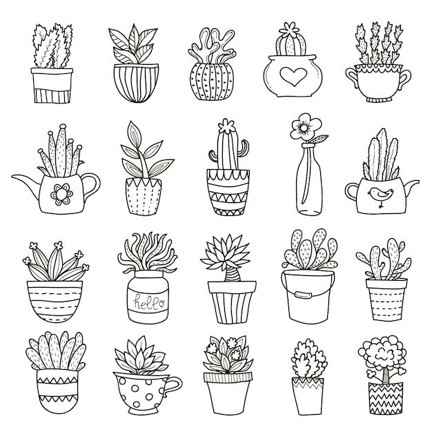 Domestic plants icon set