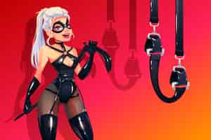 Free vector dominatrix woman in bdsm latex costume with fetish