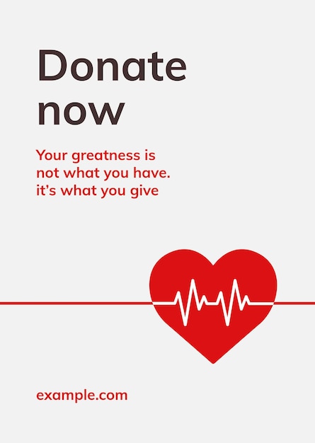 Dona ora poster pubblicitario della campagna di donazione di sangue del modello di beneficenza in stile minimal in