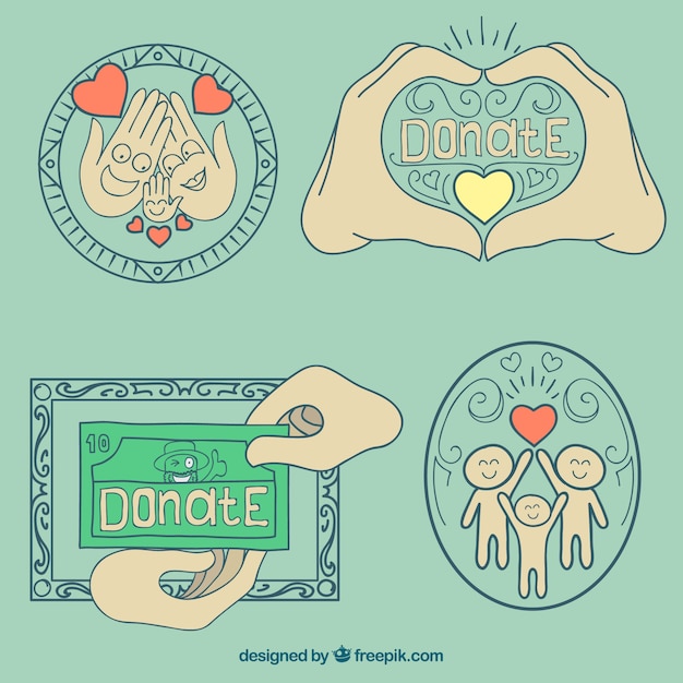 Free vector donation badges, hand drawn