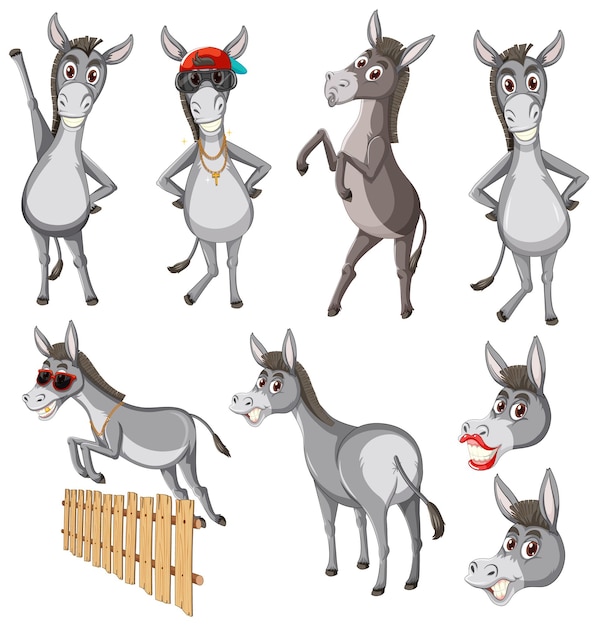 Free vector donkey in different actions