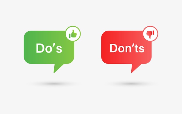 Do and dont like and dislike icon set or speech bubble buttons with thumbs up down