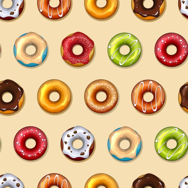 도넛 벡터 완벽 한 패턴입니다. 음식, 달콤한 맛있는, 설탕과 초콜릿