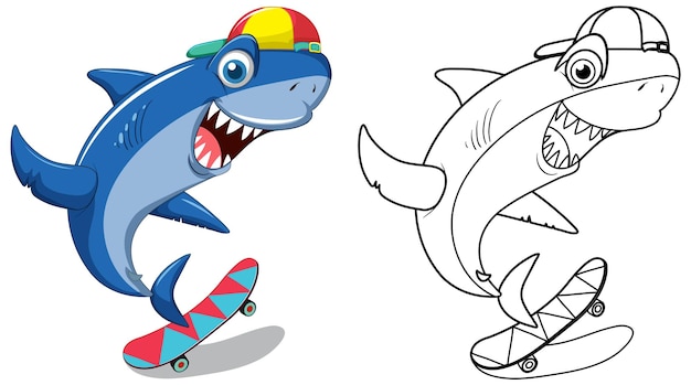 Free vector doodle animal character for shark