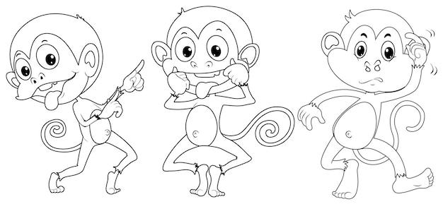 Free vector doodle animal for three monkeys