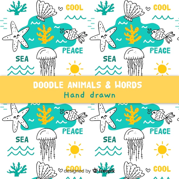 낙서 동물과 단어 패턴