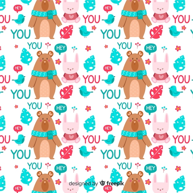 Free vector doodle animals and words pattern